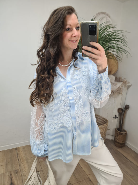Bluse blau mit Spitze