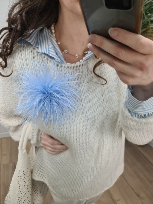 Federbrosche / Haarspange hell blau