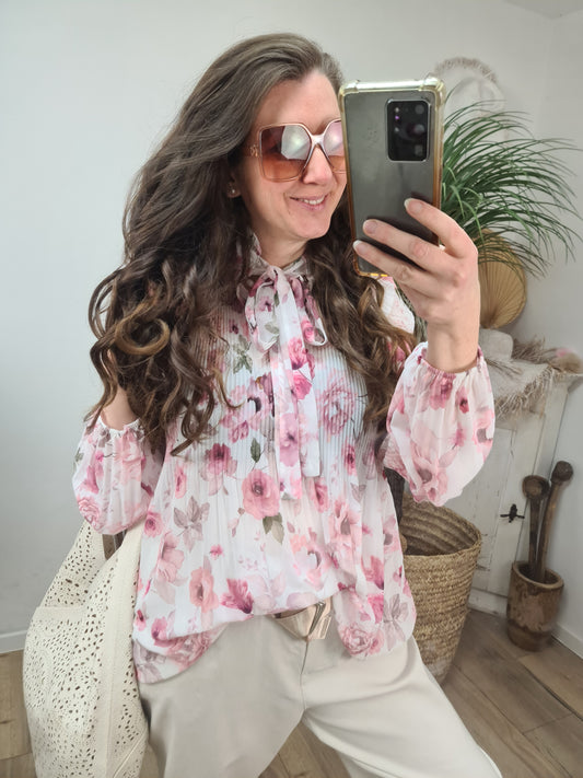 Plisseebluse Rosen Rosa