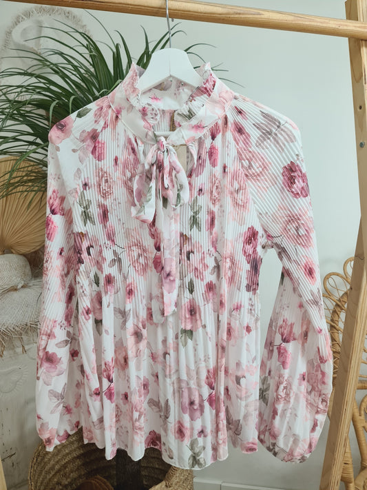 Plisseebluse Rosen Rosa