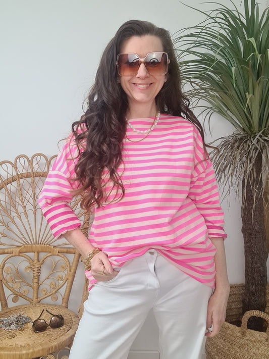 Streifen Oberteil pink