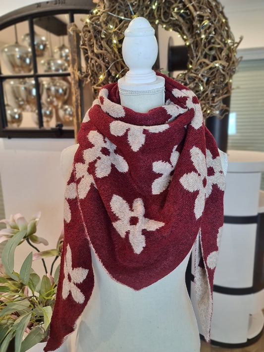 3 Eck Schal Bordeaux Blume