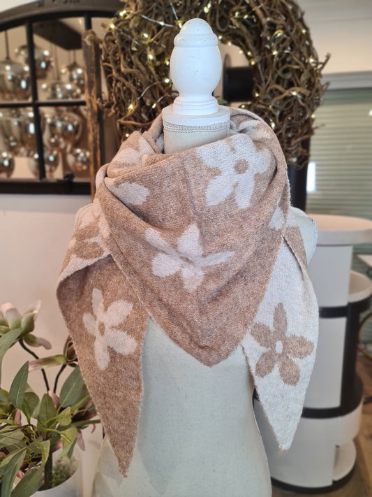 3 Eck Schal beige Blume