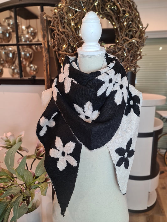 3 Eck Schal schwarz Blume