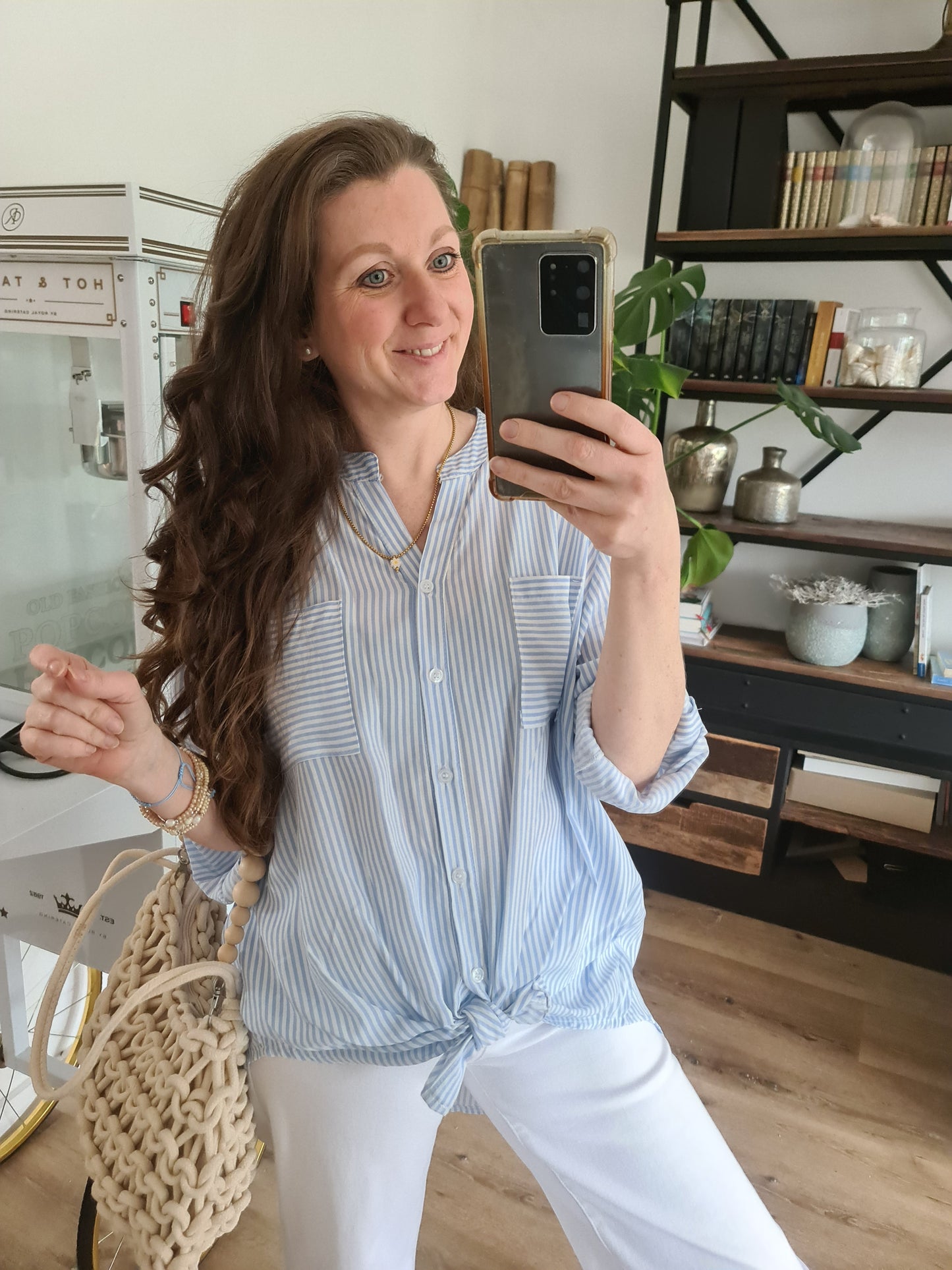 Bluse blau mit Streifen