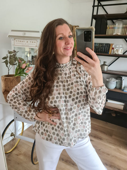 Bluse khaki Tupfen