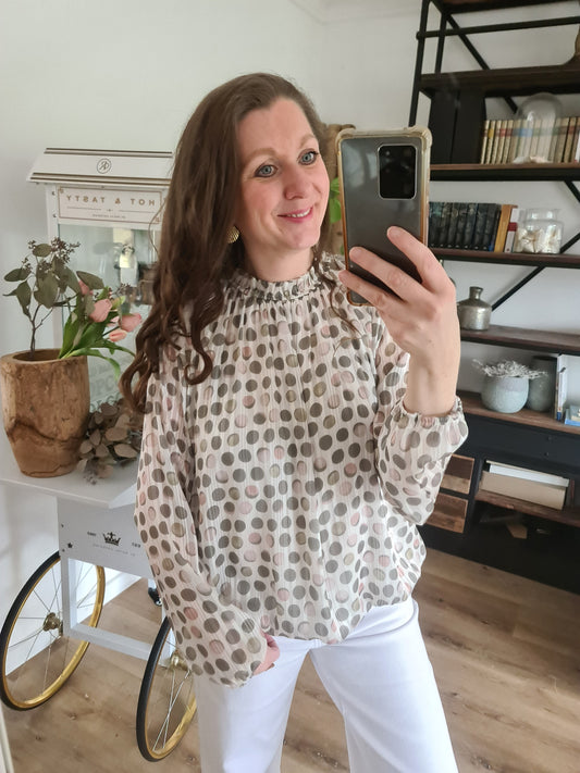 Bluse khaki Tupfen