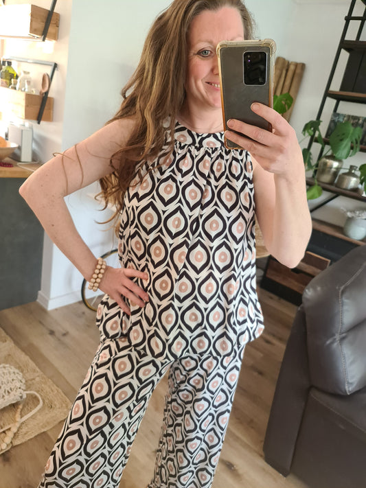 Bluse schwarz/beige