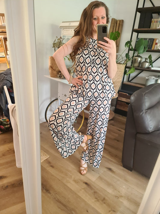 Bluse schwarz/beige