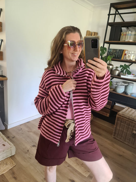 Cardigan Pink/ Burgunder