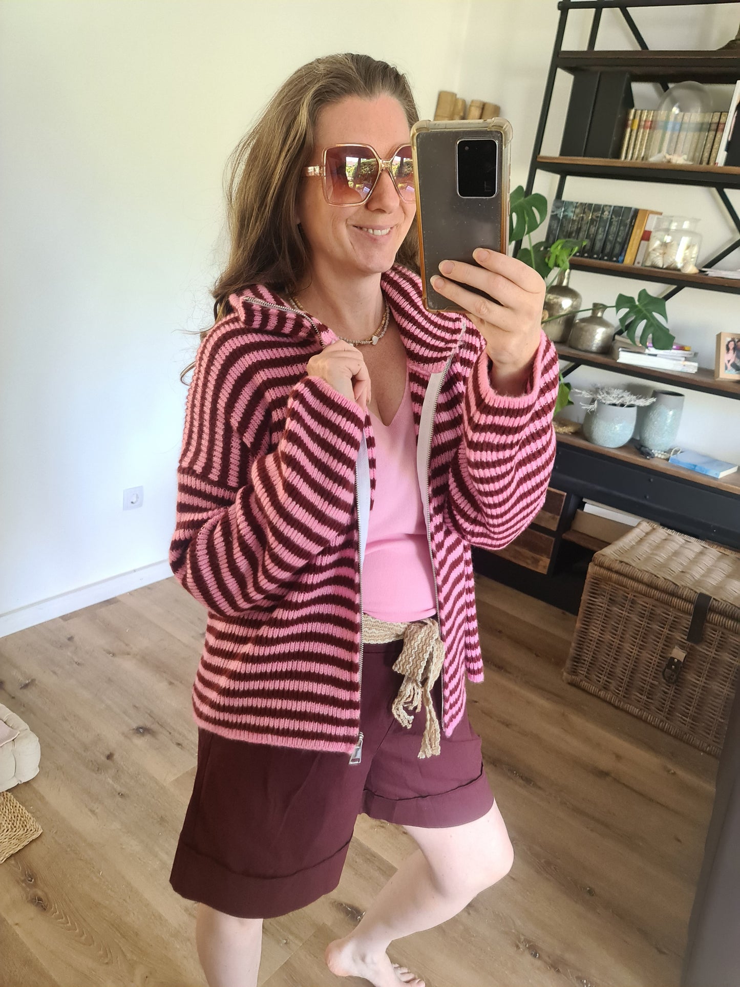 Cardigan Pink/ Burgunder