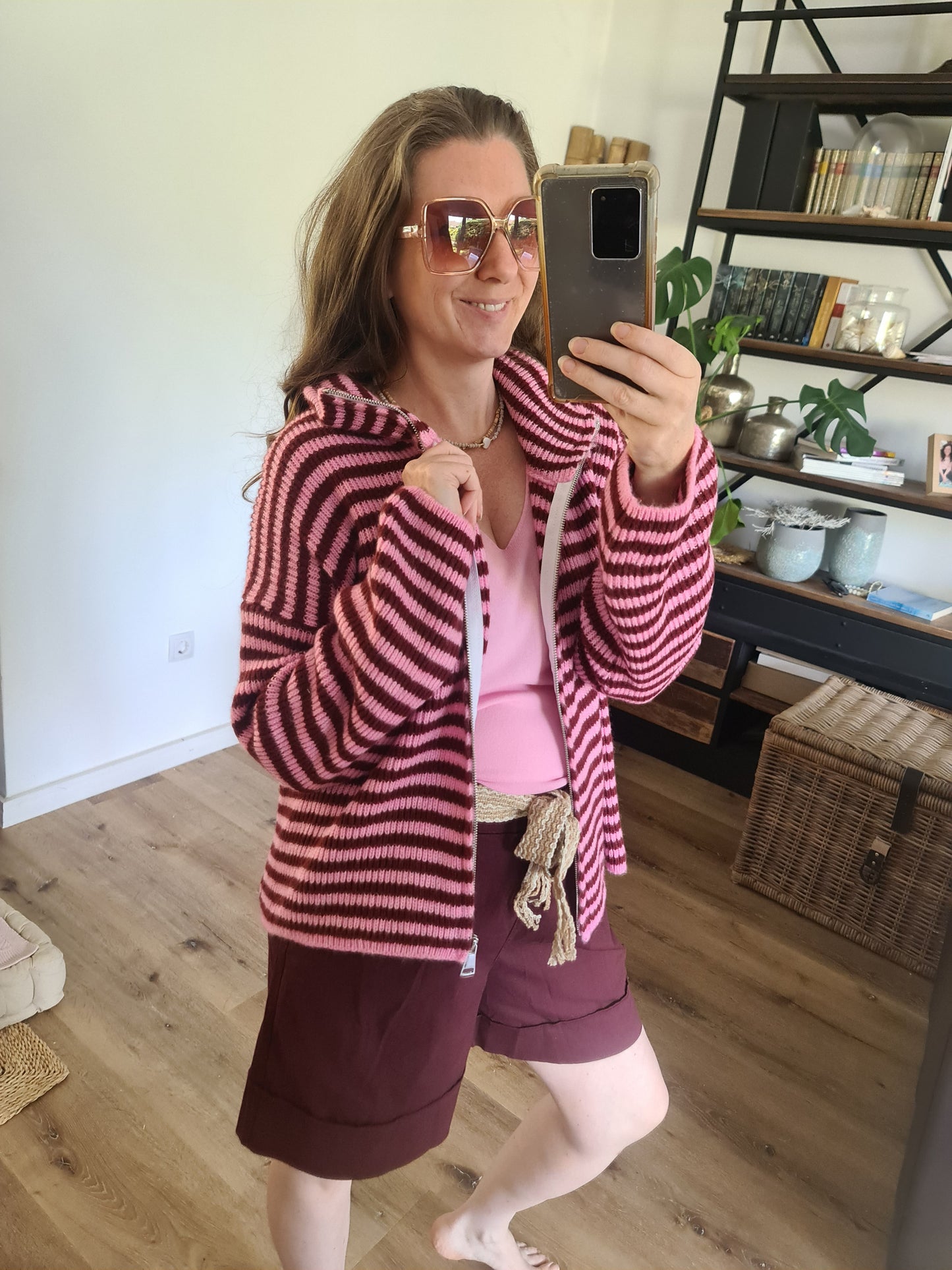 Cardigan Pink/ Burgunder