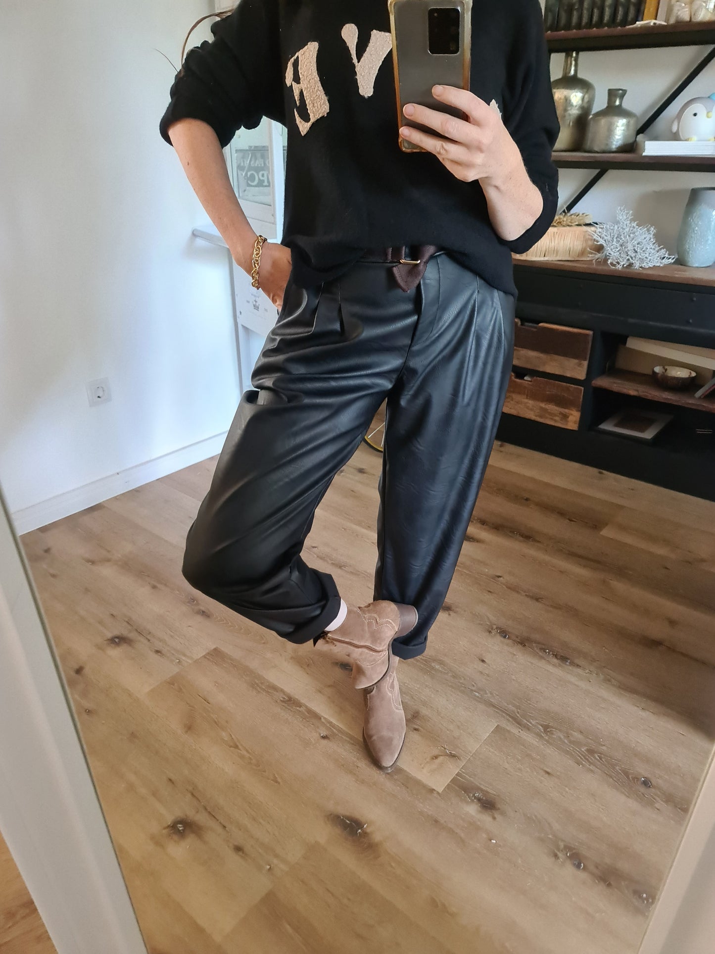 Kunstleder Hose schwarz